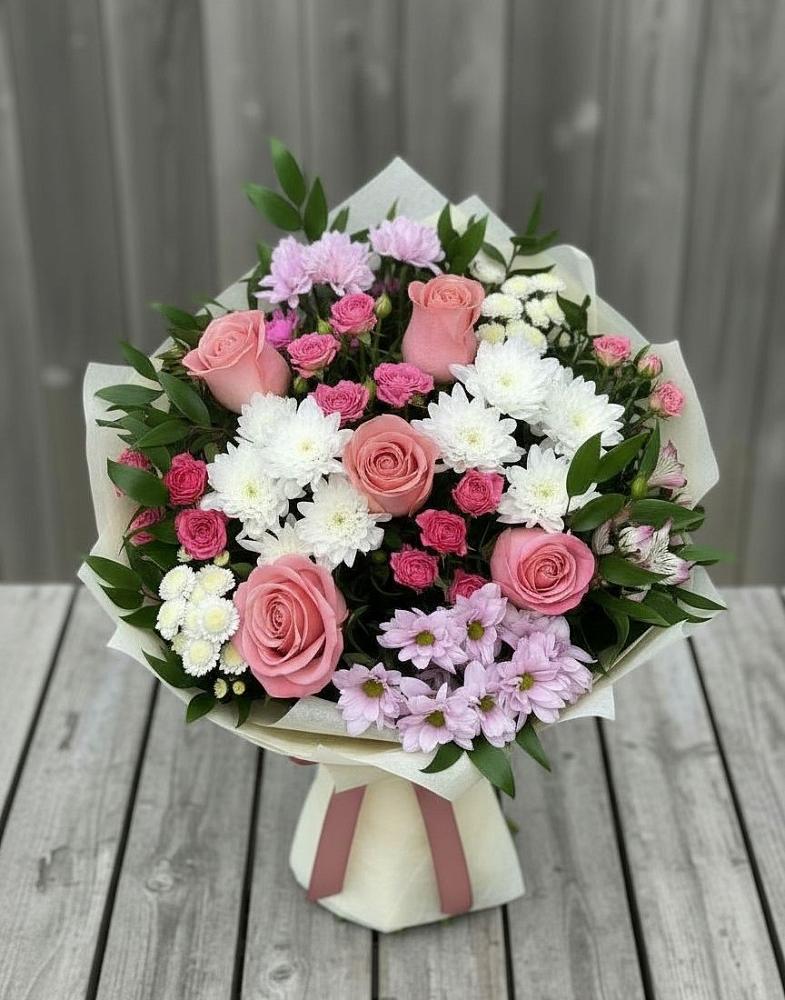 Букет цветов из: Альстромерии, Гвоздики, Розы и Хризантемы в Богородске