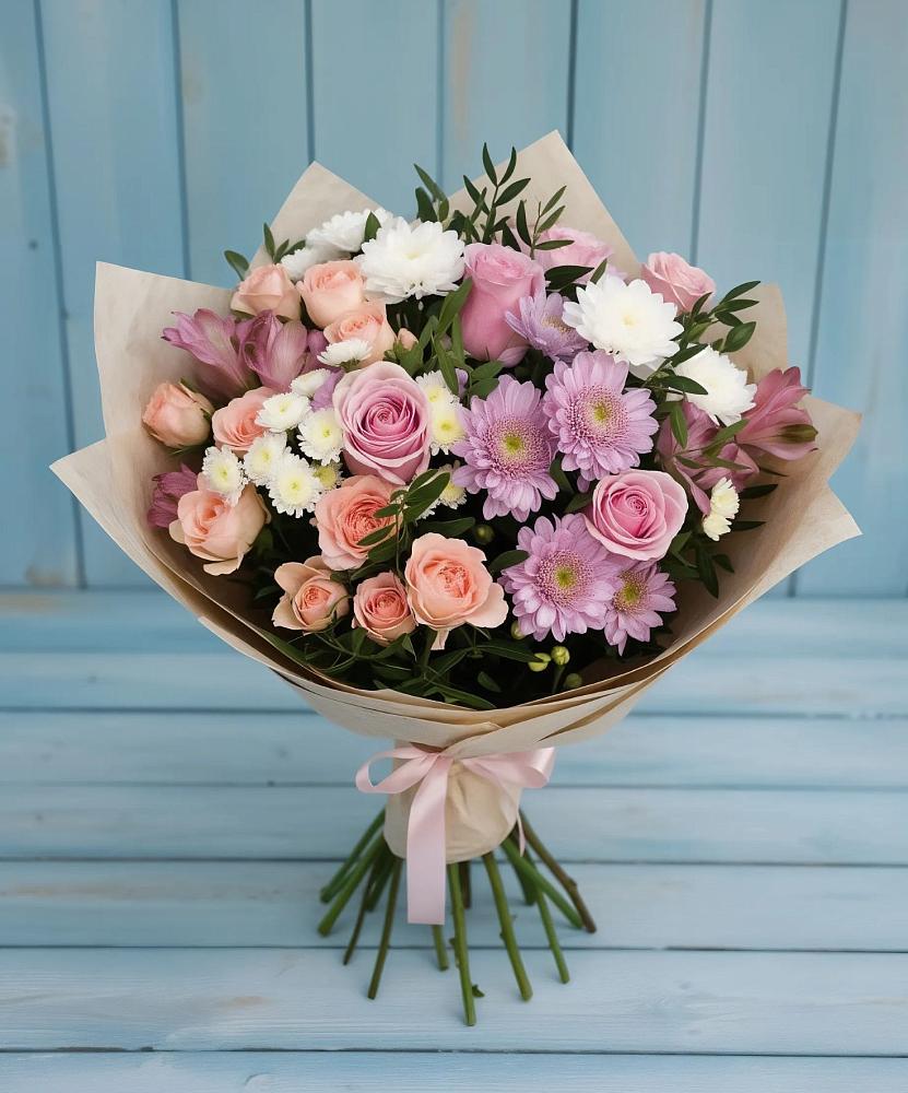 Букет цветов из: Хризантемы, Розы и Альстромерии в Богородске