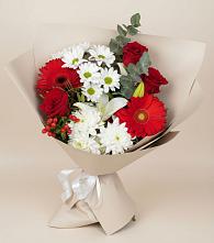 Букет цветов из:  Розы, Хризантемы, Герберы и Лилии в Богородске