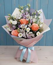 Букет цветов из:  Лизиантусы, Розы, Альстромерии и Гипсофила #REPLACE_PRED# Богородске