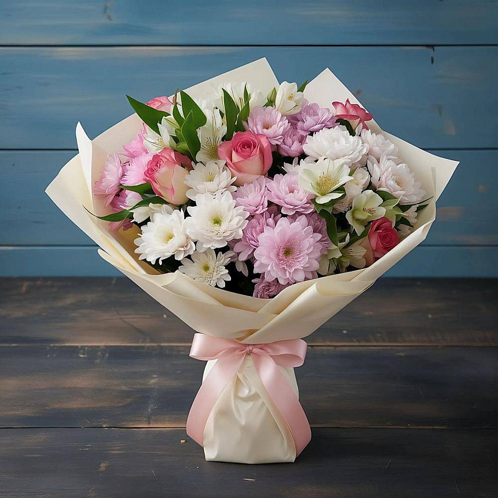 Букет цветов из: Хризантемы, Альстромерии и Розы в Богородске